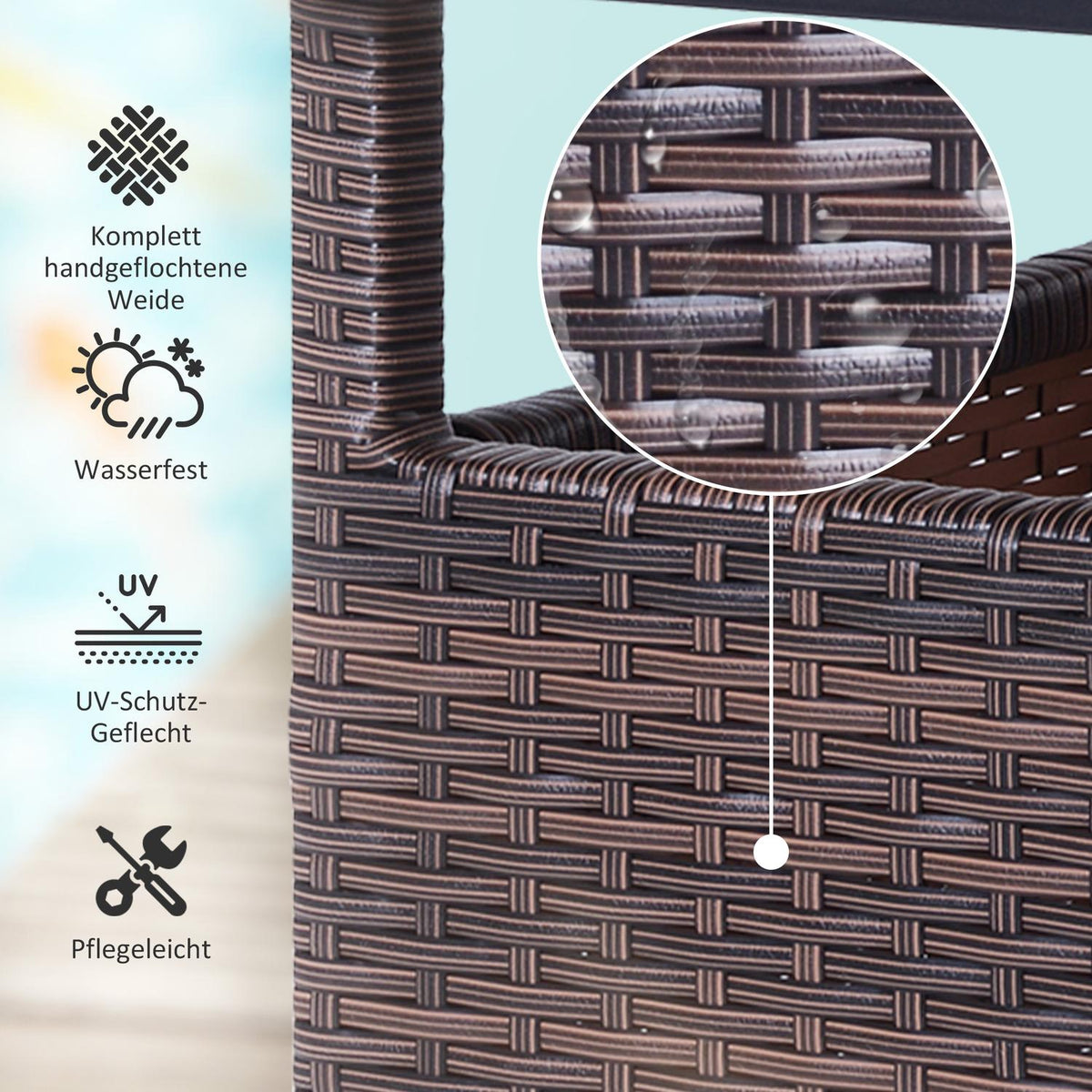 Polyrattan Side Table Garden Table Patio Table Umbrella Stand For Parasol Incl. Sandbag Brown 55.5 X 55.5 X 46 Cm