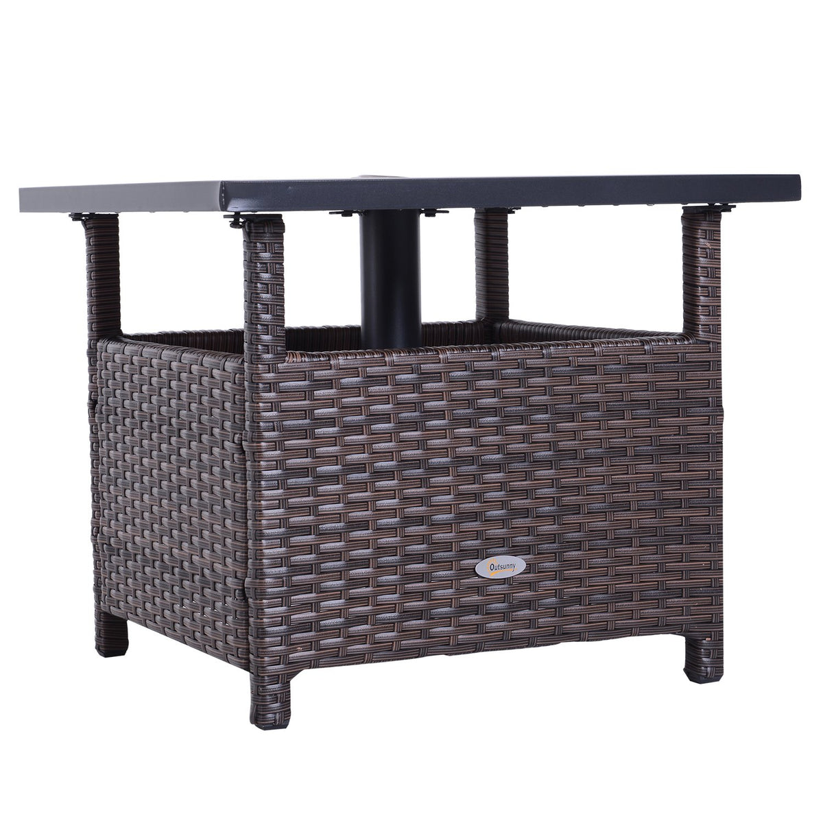 Polyrattan Side Table Garden Table Patio Table Umbrella Stand For Parasol Incl. Sandbag Brown 55.5 X 55.5 X 46 Cm