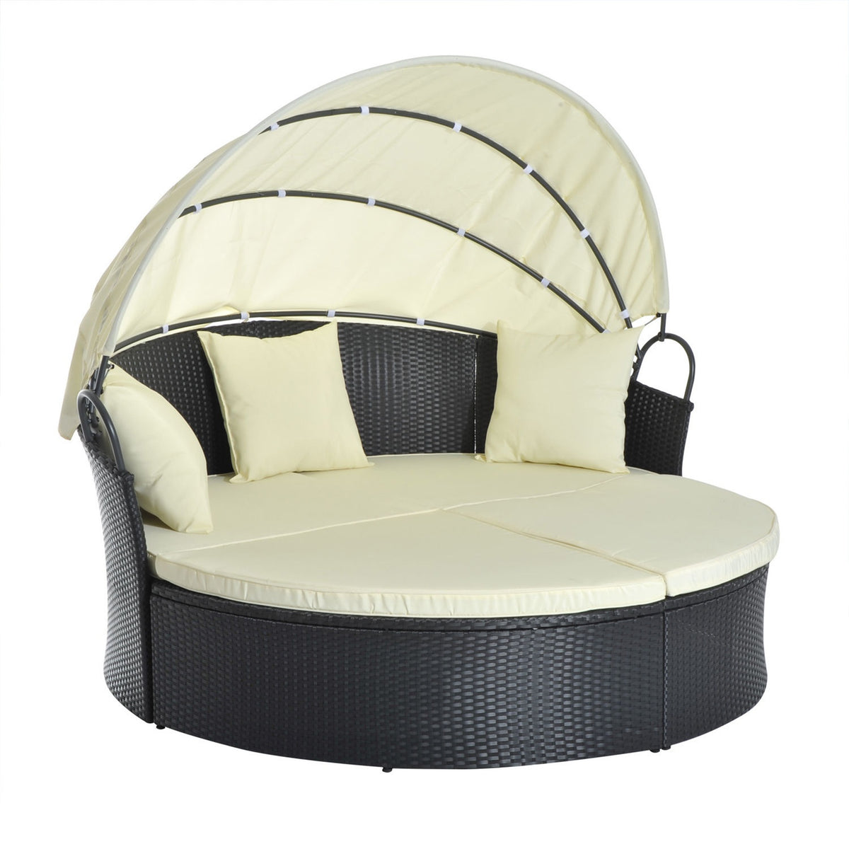 Polyrattan Sun Island With Foldable Sun Canopy Lounge Sun Lounger Garden Lounger Set Garden Set Cream 171 X 180 X 155 Cm