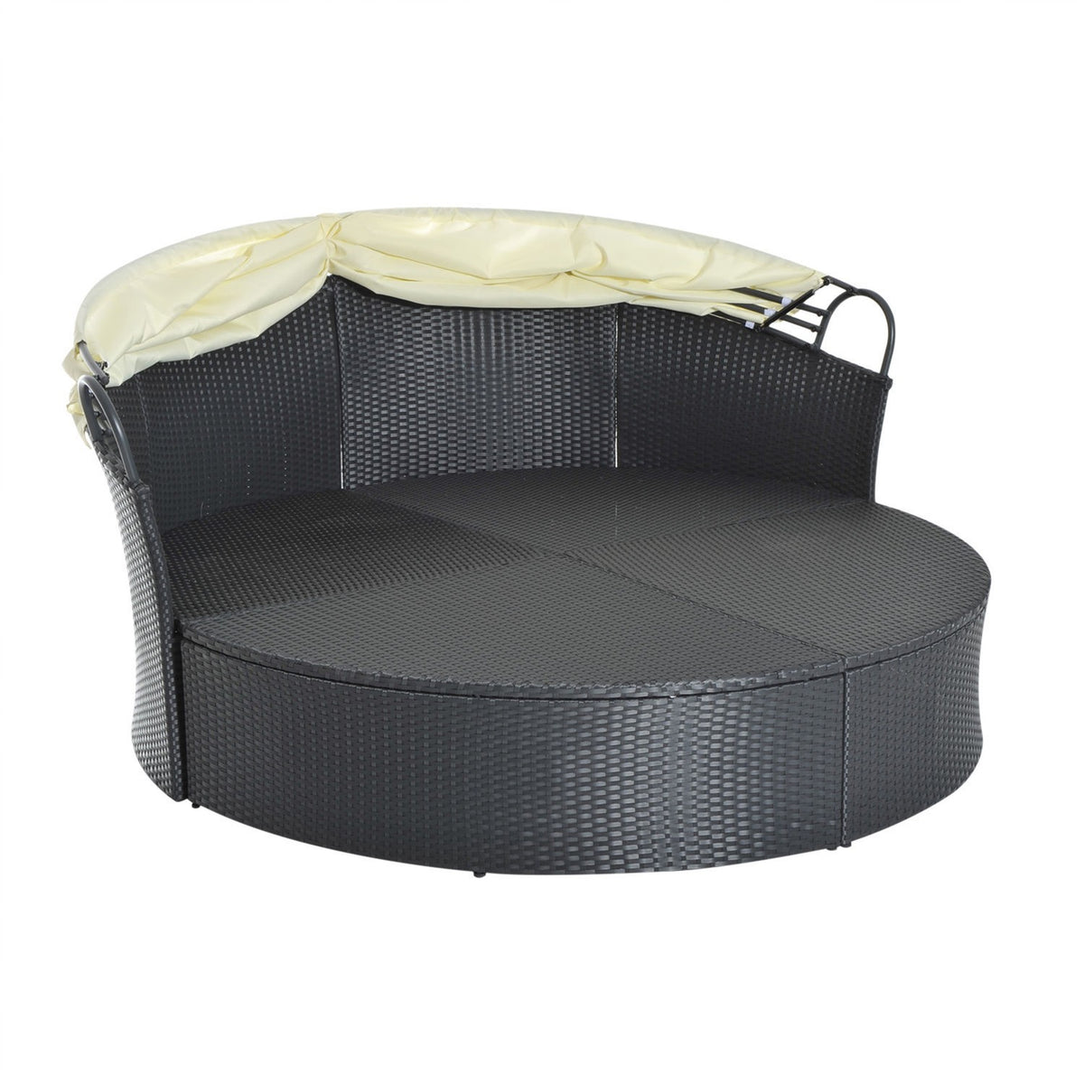 Polyrattan Sun Island With Foldable Sun Canopy Lounge Sun Lounger Garden Lounger Set Garden Set Cream 171 X 180 X 155 Cm