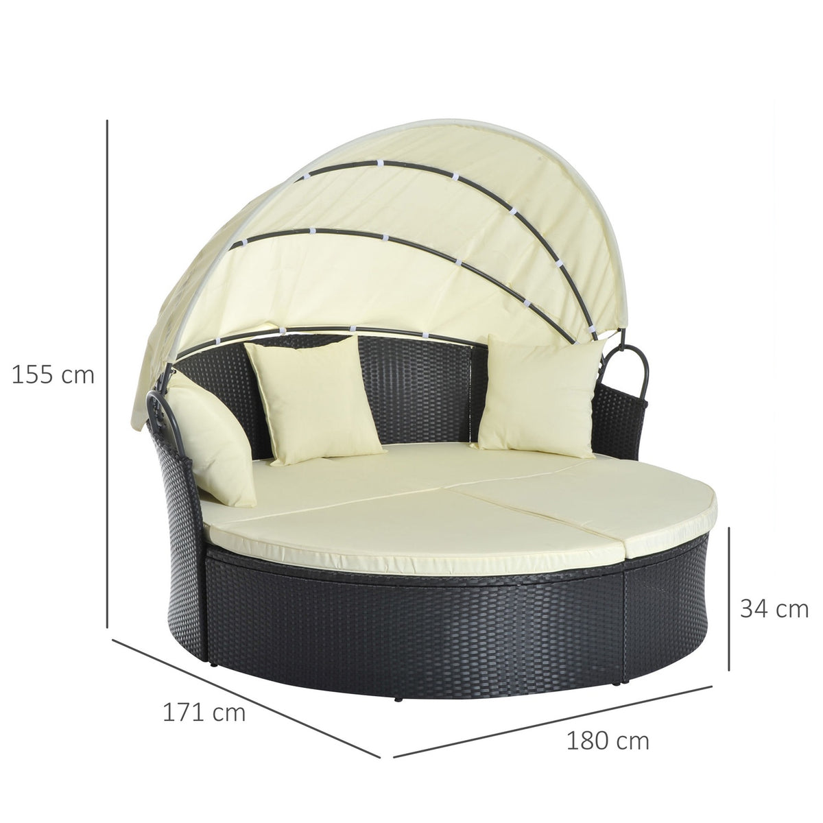 Polyrattan Sun Island With Foldable Sun Canopy Lounge Sun Lounger Garden Lounger Set Garden Set Cream 171 X 180 X 155 Cm
