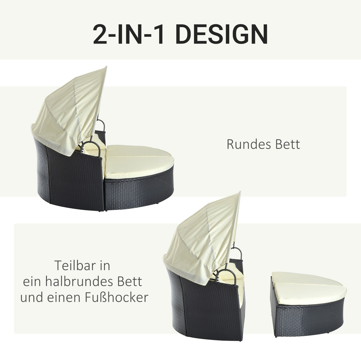 Polyrattan Sun Island With Foldable Sun Canopy Lounge Sun Lounger Garden Lounger Set Garden Set Cream 171 X 180 X 155 Cm