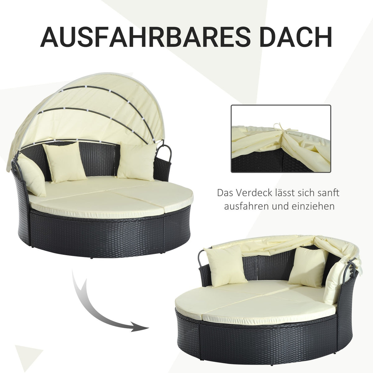 Polyrattan Sun Island With Foldable Sun Canopy Lounge Sun Lounger Garden Lounger Set Garden Set Cream 171 X 180 X 155 Cm