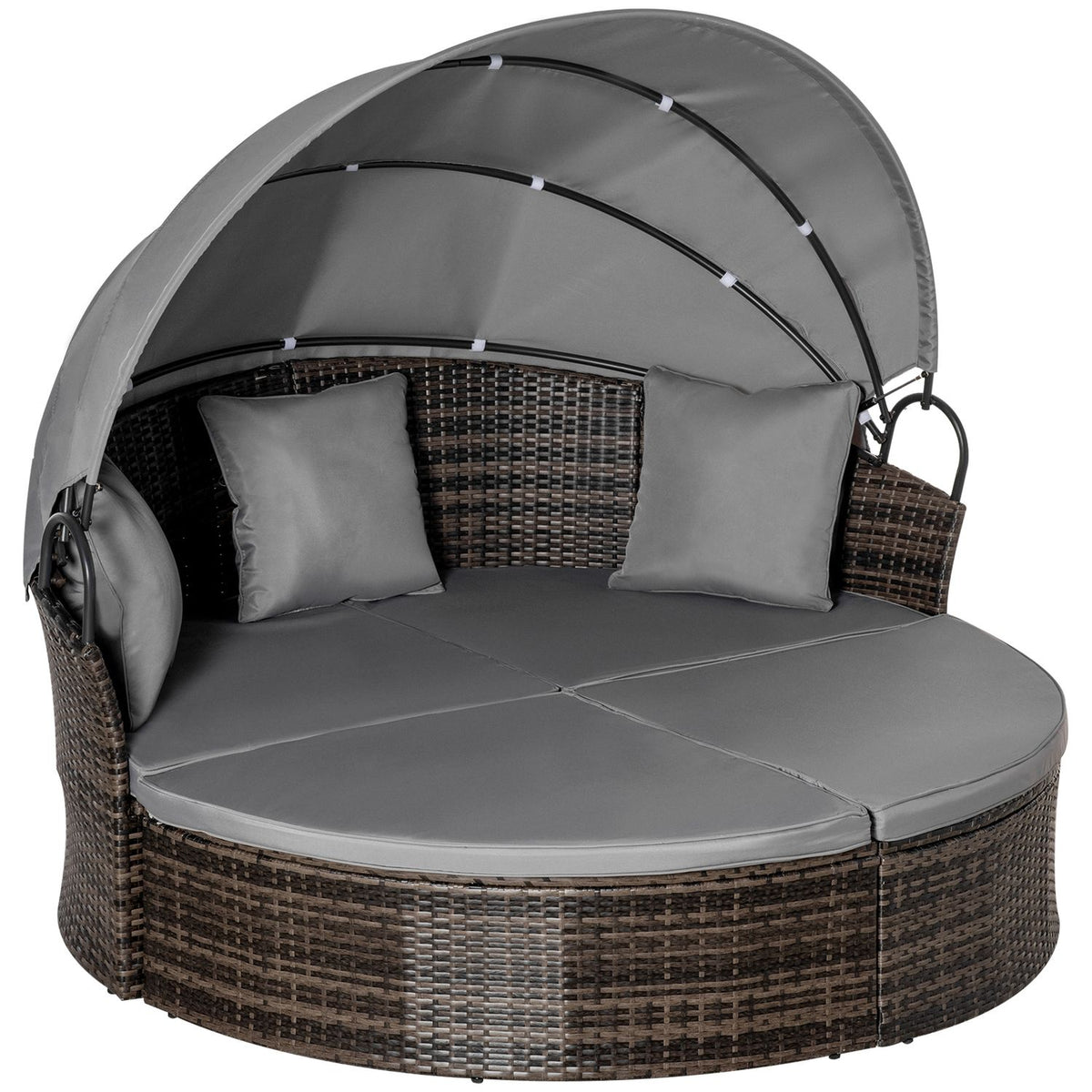 Polyrattan Sun Island With Foldable Sun Canopy Lounge Sun Lounger Garden Lounger Set Garden Set Gray 171 X 180 X 155 Cm