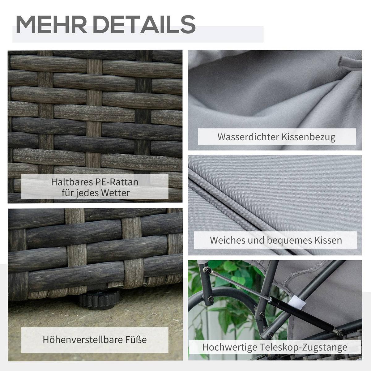 Polyrattan Sun Island With Foldable Sun Canopy Lounge Sun Lounger Garden Lounger Set Garden Set Gray 171 X 180 X 155 Cm