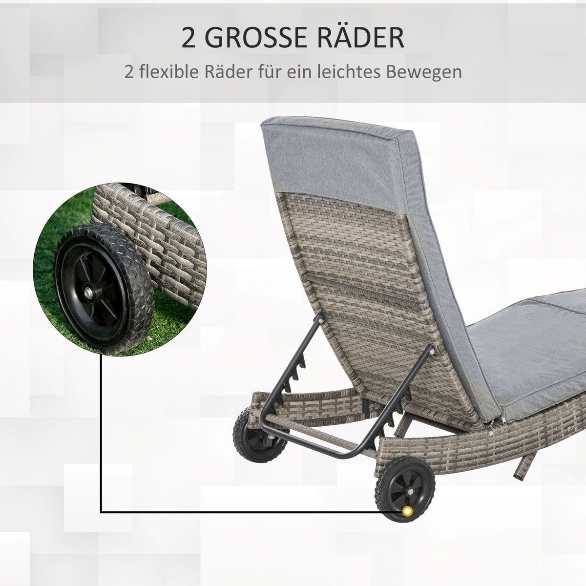 Polyrattan Sun Lounger Garden Lounger with Cushion 5-Level Adjustable S-Shape Garden Furniture Metal Gray 207 x 70 x 70 cm