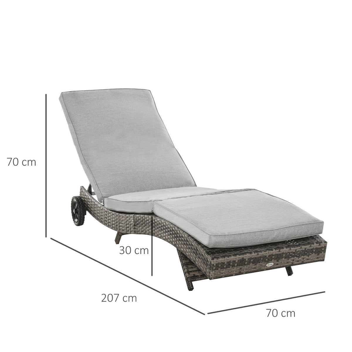 Polyrattan Sun Lounger Garden Lounger with Cushion 5-Level Adjustable S-Shape Garden Furniture Metal Gray 207 x 70 x 70 cm