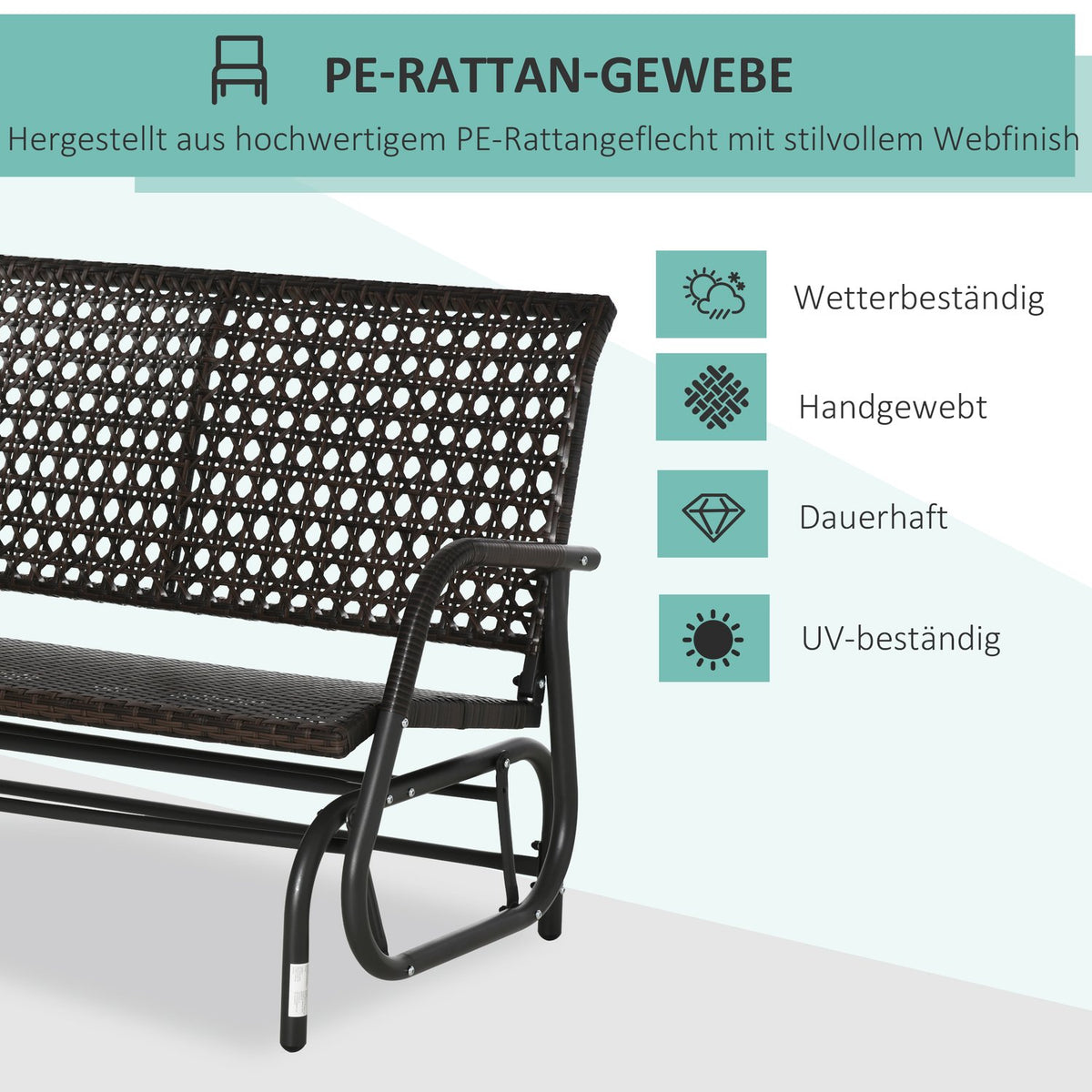 Polyrattan Swing Bench 2-Seater Outdoor Patio Garden Loveseat Garden Swing With Backrest Bench Park Bench Brown 70 X 120 X 84 Cm