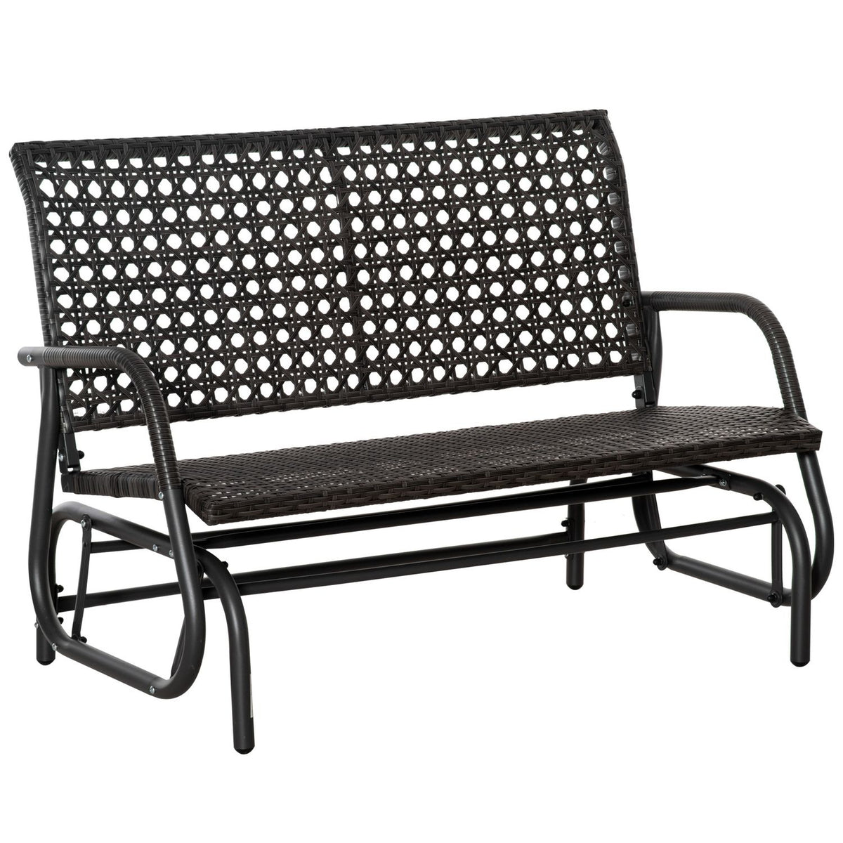 Polyrattan Swing Bench 2-Seater Outdoor Patio Garden Loveseat Garden Swing With Backrest Bench Park Bench Gray 70 X 120 X 84 Cm
