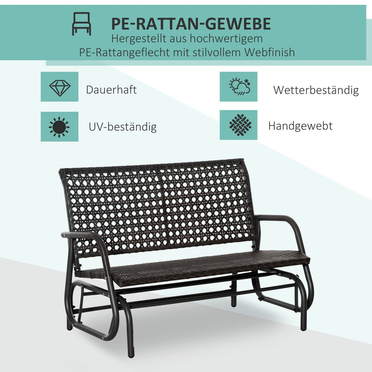 Polyrattan Swing Bench 2-Seater Outdoor Patio Garden Loveseat Garden Swing With Backrest Bench Park Bench Gray 70 X 120 X 84 Cm