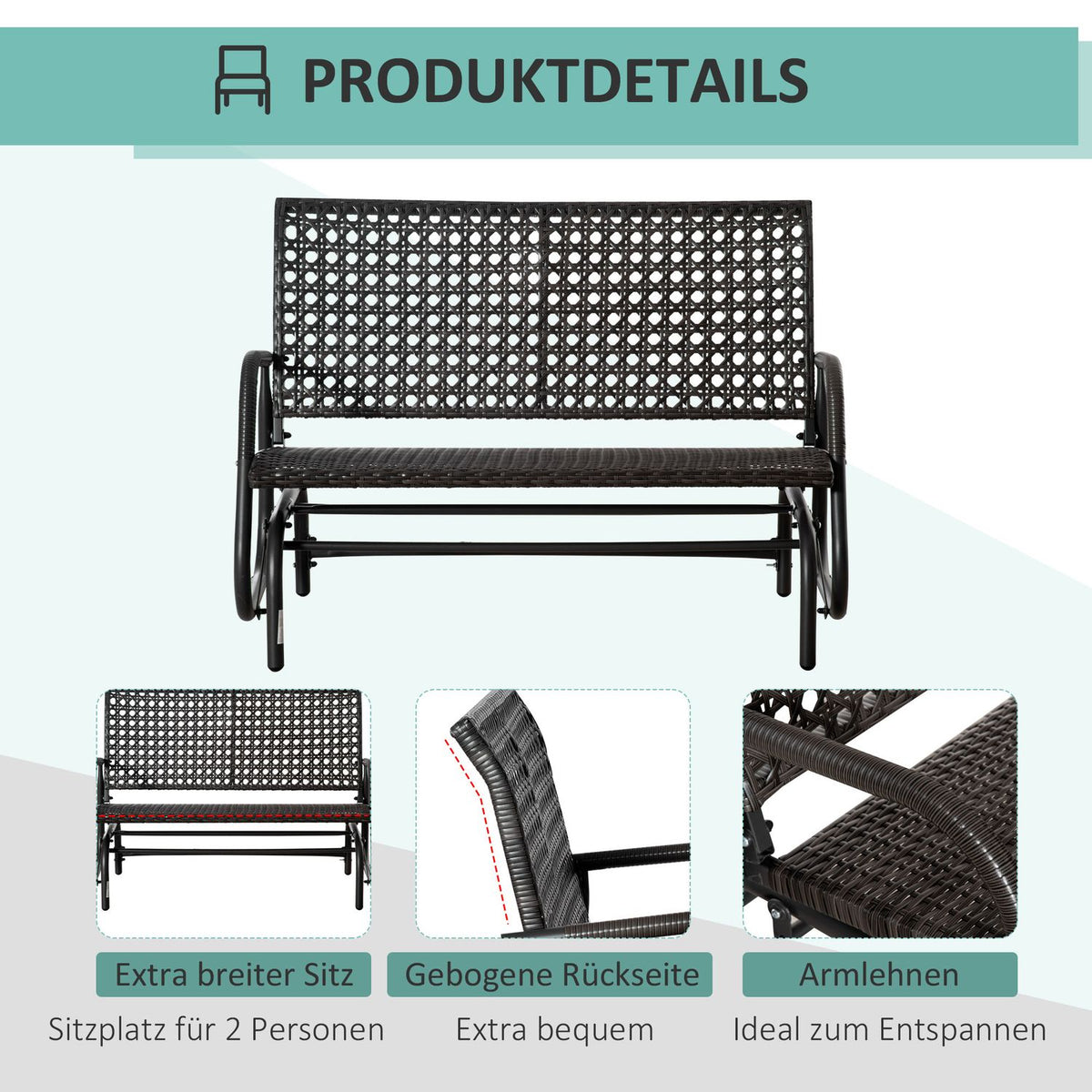 Polyrattan Swing Bench 2-Seater Outdoor Patio Garden Loveseat Garden Swing With Backrest Bench Park Bench Gray 70 X 120 X 84 Cm