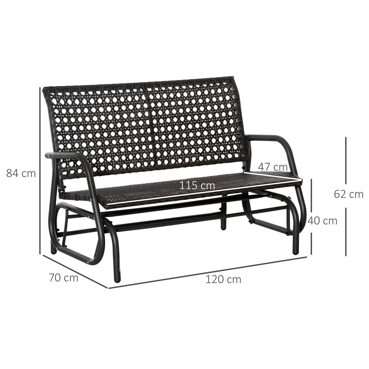 Polyrattan Swing Bench 2-Seater Outdoor Patio Garden Loveseat Garden Swing With Backrest Bench Park Bench Gray 70 X 120 X 84 Cm