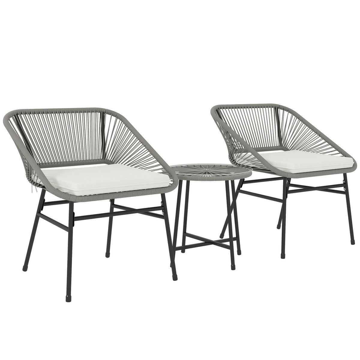 Polyrattan garden furniture set, outdoor lounge balcony furniture for 2 people, 3-piece seating group with 2 chairs, side table, cushions, weatherproof garden lounge for garden, terrace balcony, dark gray