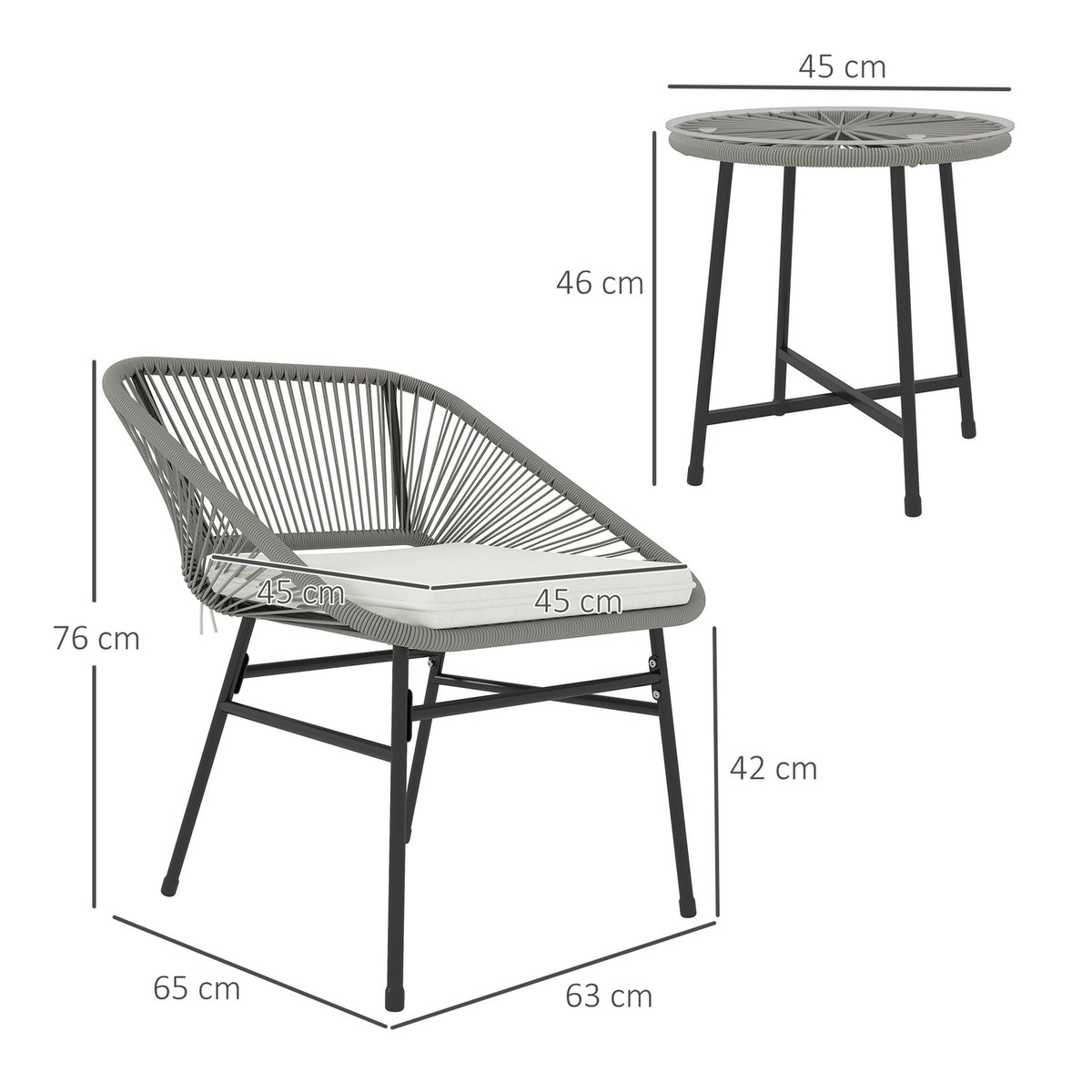 Polyrattan garden furniture set, outdoor lounge balcony furniture for 2 people, 3-piece seating group with 2 chairs, side table, cushions, weatherproof garden lounge for garden, terrace balcony, dark gray