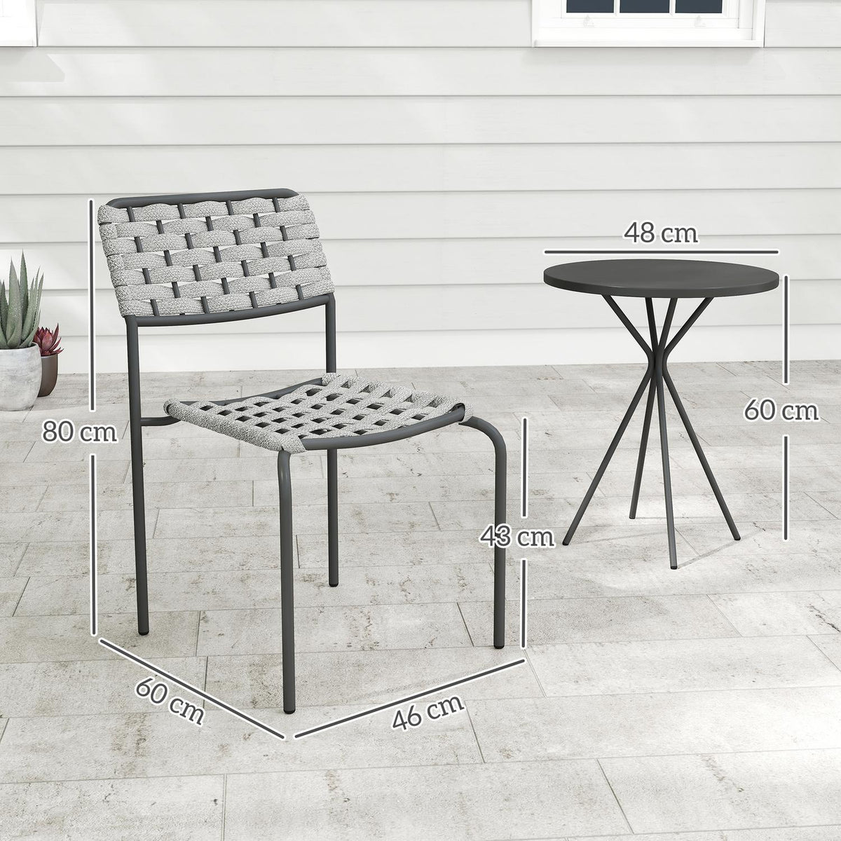 Polyrattan garden furniture set, outdoor lounge balcony furniture for 2 people, 3-piece seating group with 2 stackable chairs, table, weatherproof garden lounge for garden, terrace balcony, gray