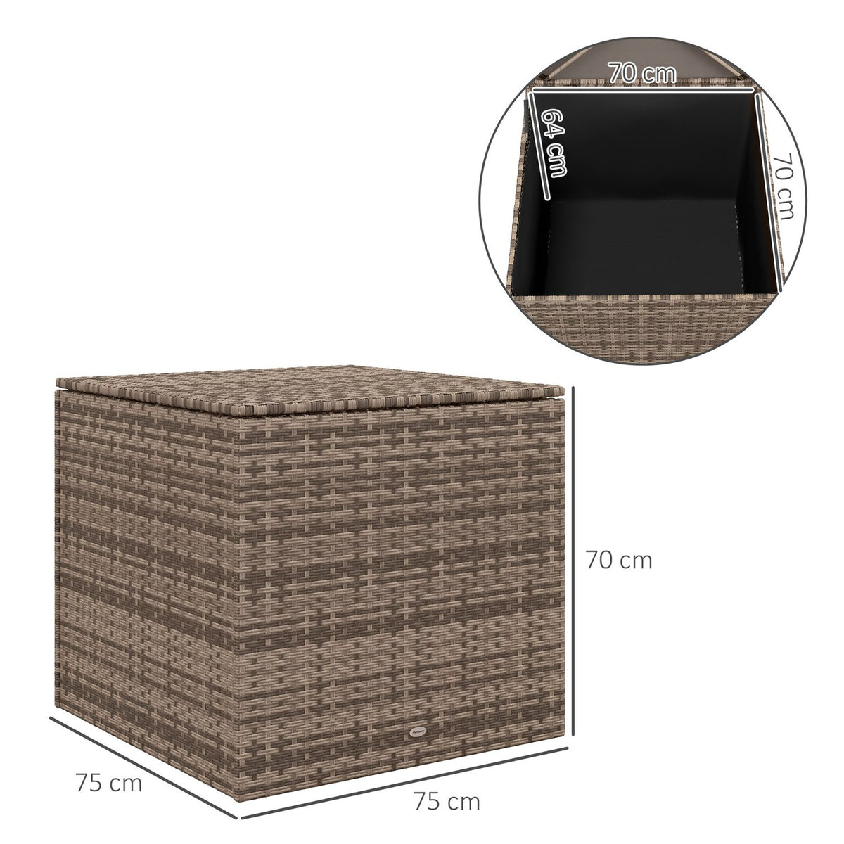 Polyrattan storage box, cushion box with lid, automatic lifting, weatherproof storage box for garden, balcony, 75 x 75 x 70 cm, sand