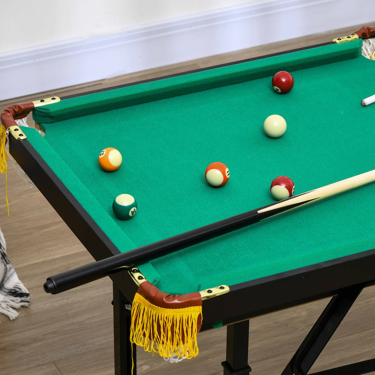 Pool Table 4.6Ft Foldable 140 X 60 X 55-75 Cm Table Billiards With Accessories, Triangle, 2 Cues, 16 Balls For Youth, Adults, Steel, Green
