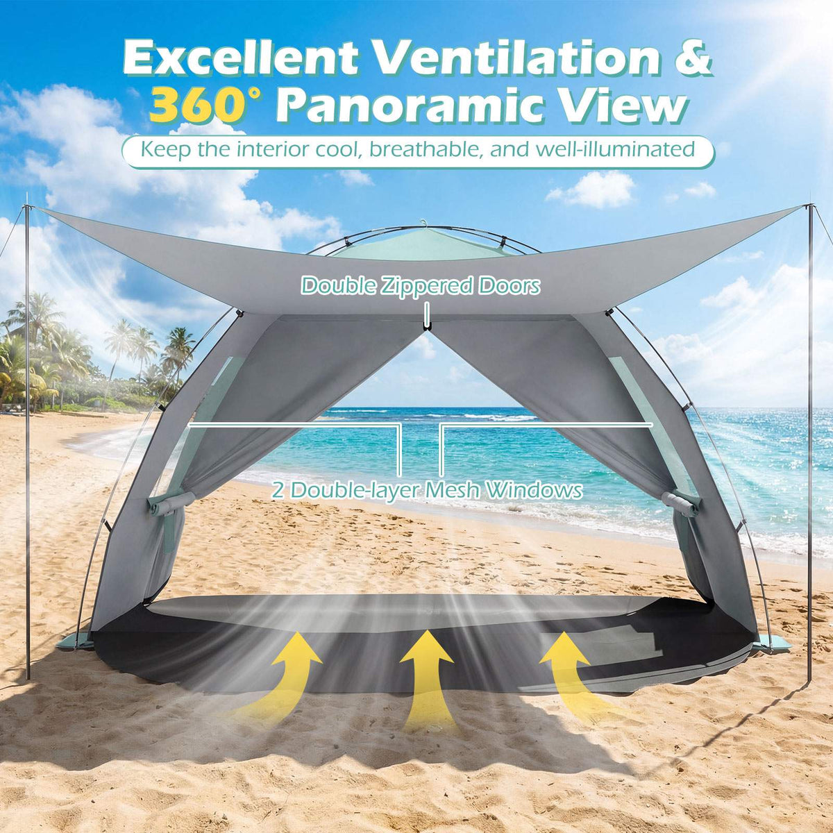Pop-Up Beach Tent, UPF50+ Sun Shelter, 5-6 Person