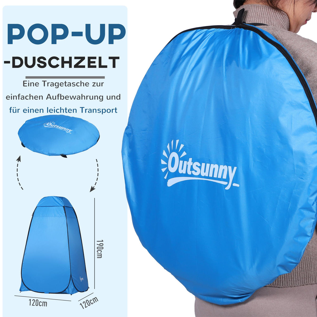 Pop-Up Camping Shower Tent, Sky Blue, 120x120x190 cm