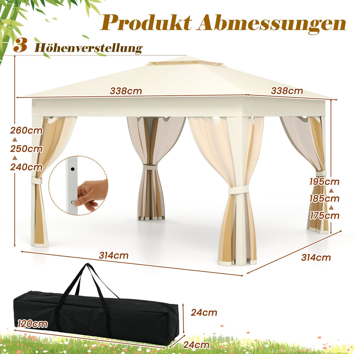 Pop-Up Canopy Tent, 337x337cm, Mesh Sides, Easy Setup