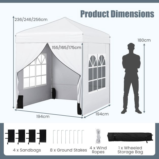 Pop Up Canopy Tent 6.5x6.5 Ft, 4 Sidewalls, Wheeled Bag