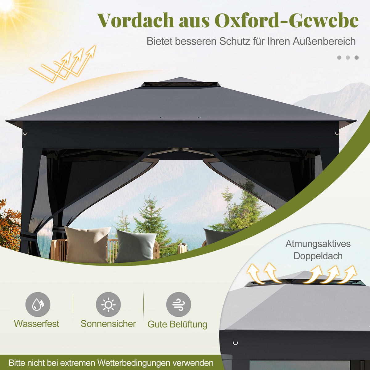 Pop Up Canopy Tent with Mesh Sides, 337x337cm, Gray