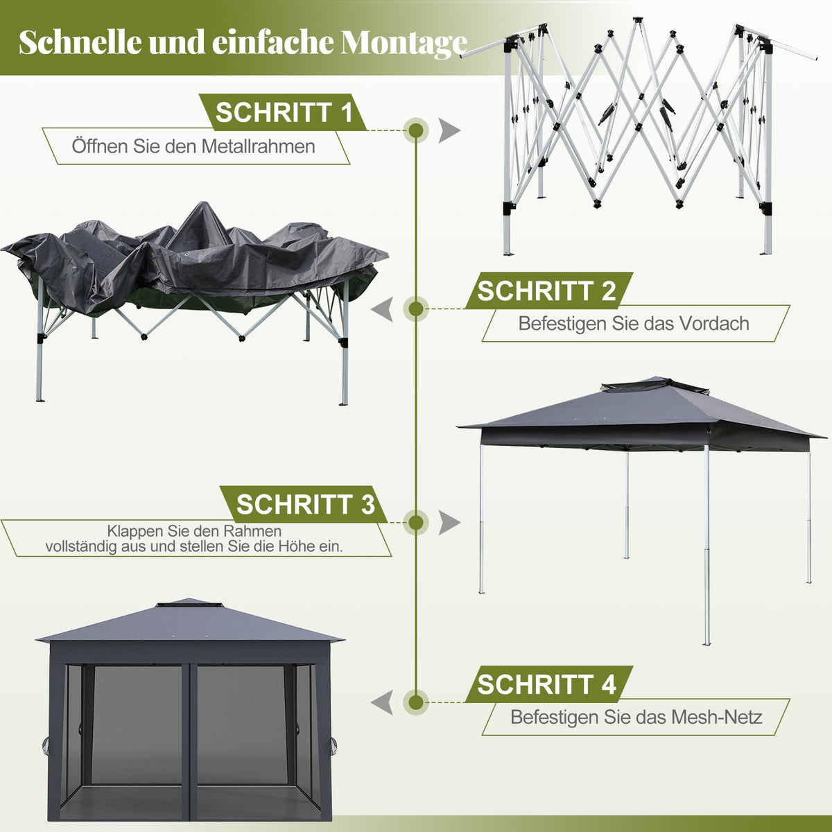 Pop Up Canopy Tent with Mesh Sides, 337x337cm, Gray