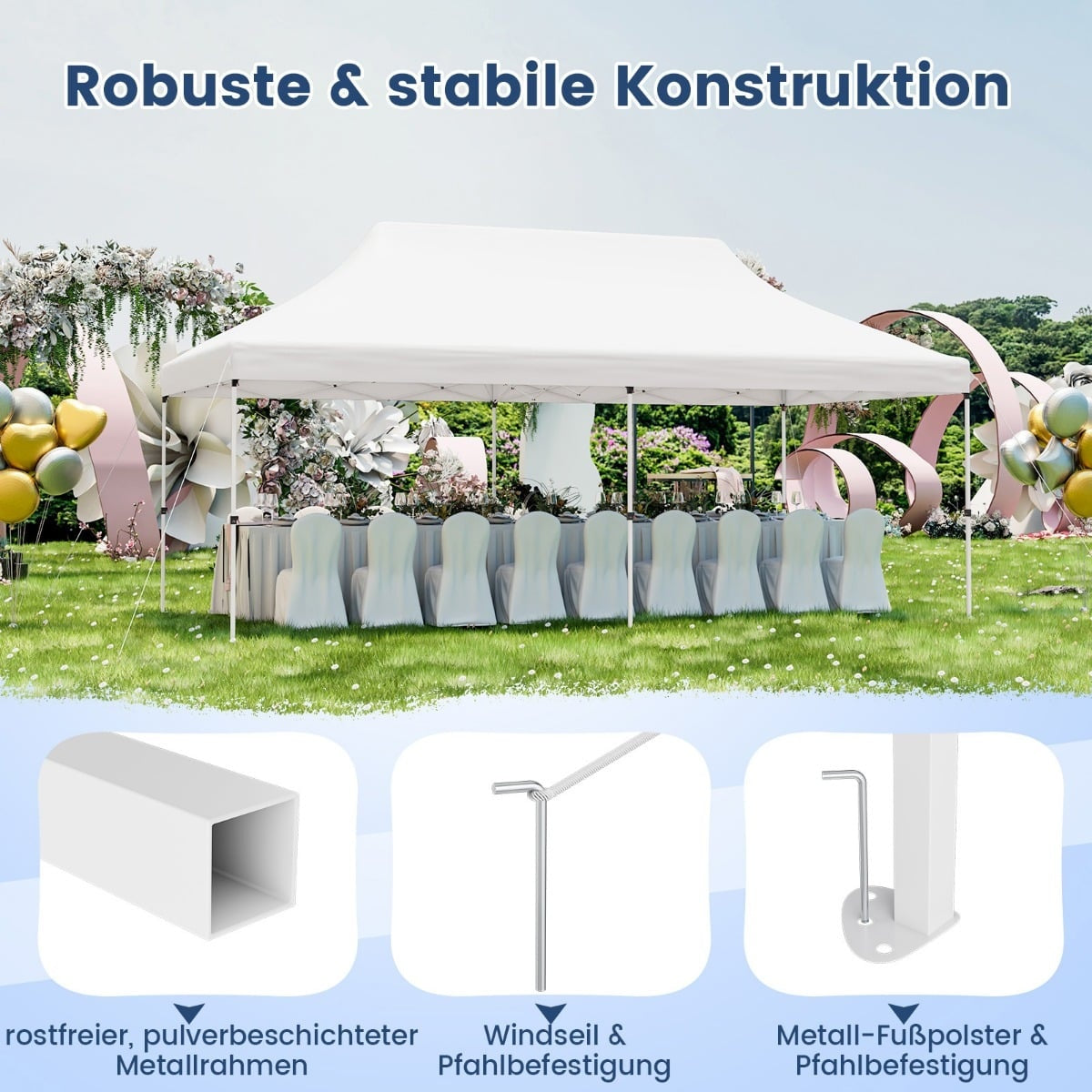 Pop-Up Event Canopy Tent, 300x600 cm, Adjustable Height