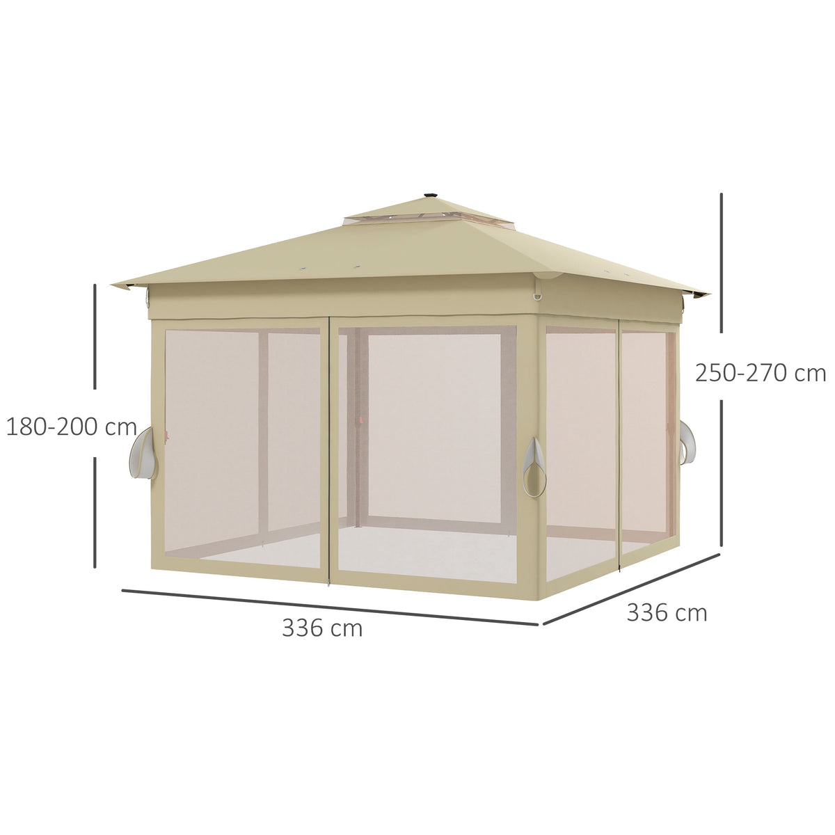 Pop-Up Gazebo 3.3x3.3m, Water-Resistant, LED, Mosquito Net