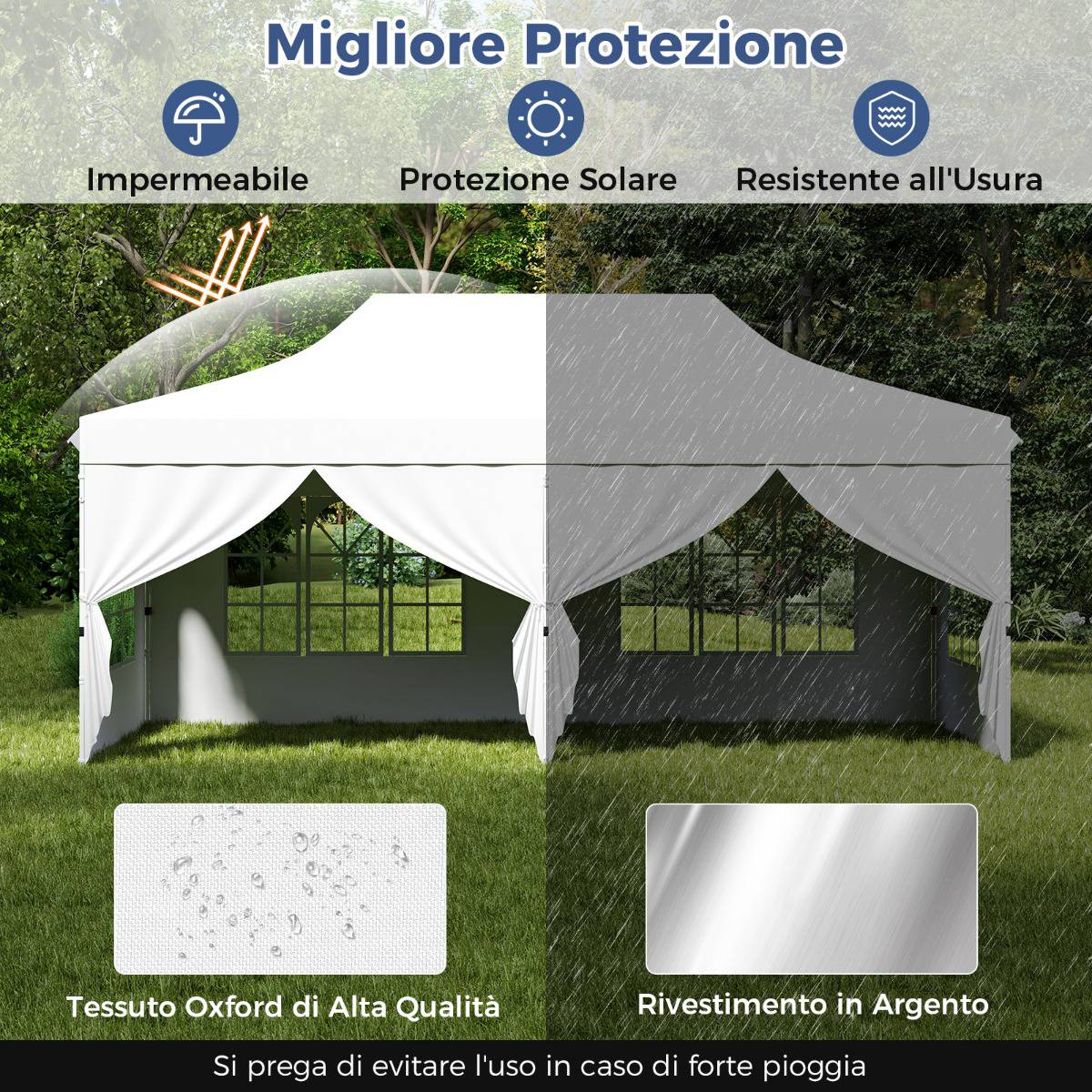 Pop-Up Gazebo 3 x 6 m, 6 Sidewalls, Zippered Doors