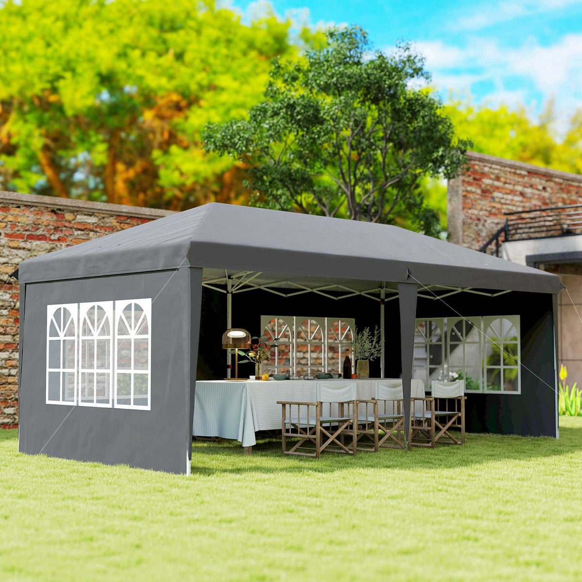Pop-Up Gazebo 3x6m Waterproof with 4 Sidewalls, Grey