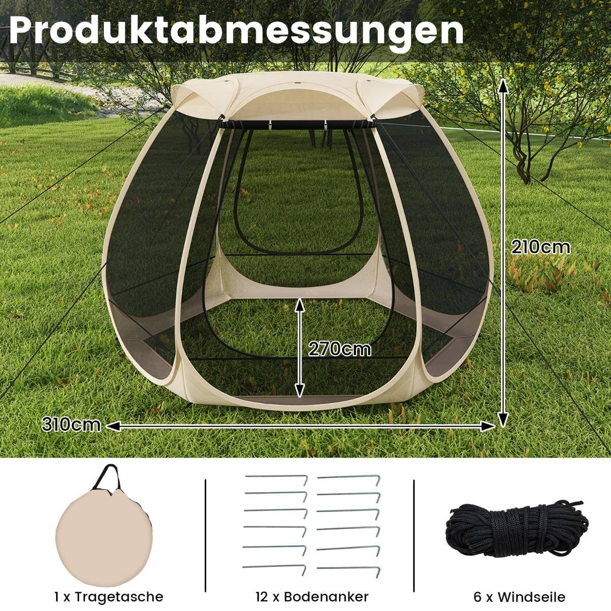 Pop-Up Mesh Pavilion for 4–6 People, 310x270 cm