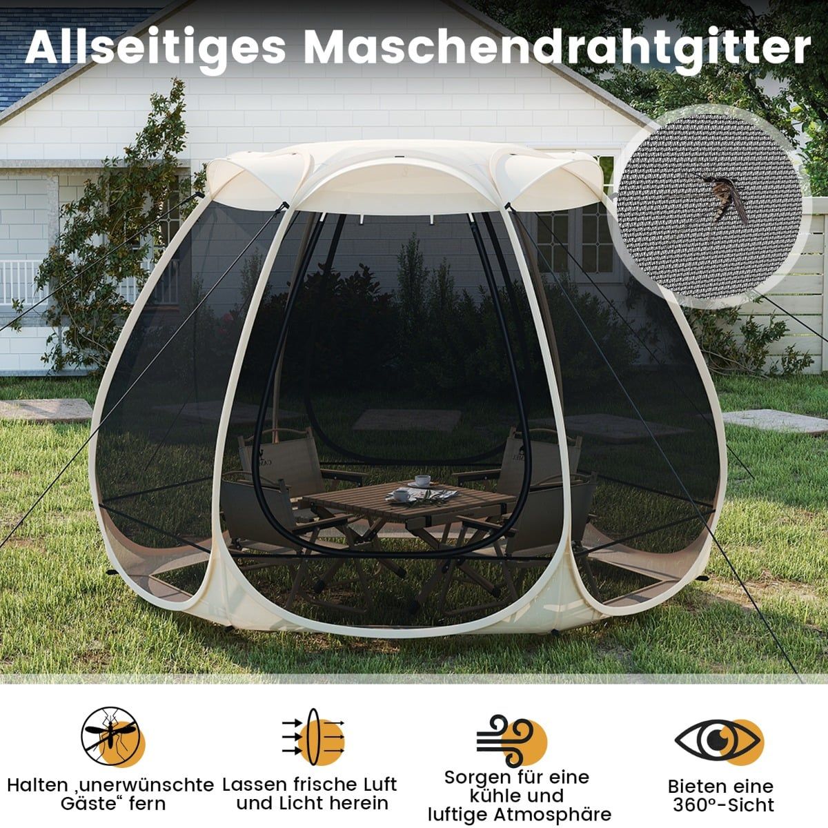 Pop-Up Mesh Pavilion for 4–6 People, 310x270 cm
