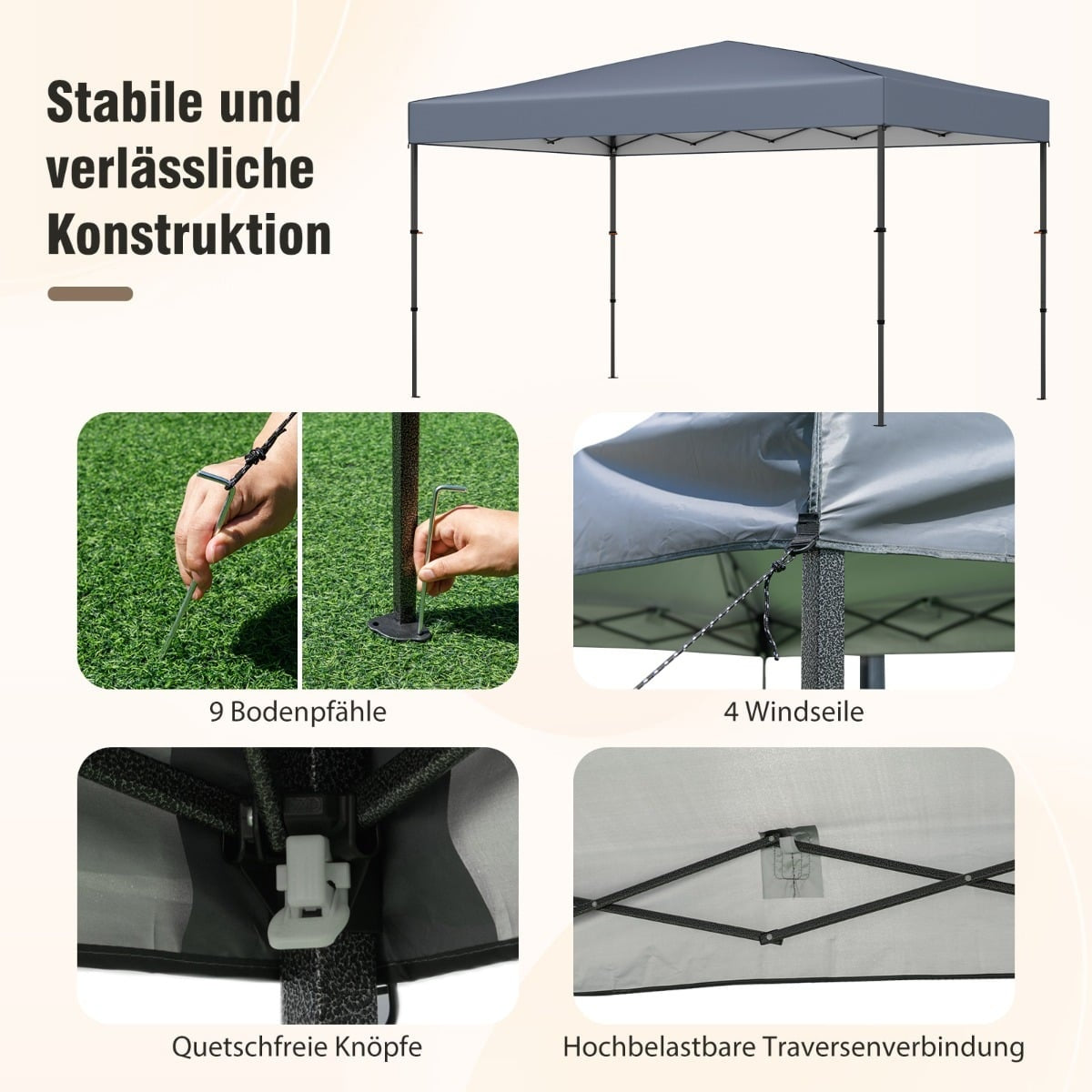 Pop-Up Pavilion 365x225 cm, UV Protection, Portable Bag