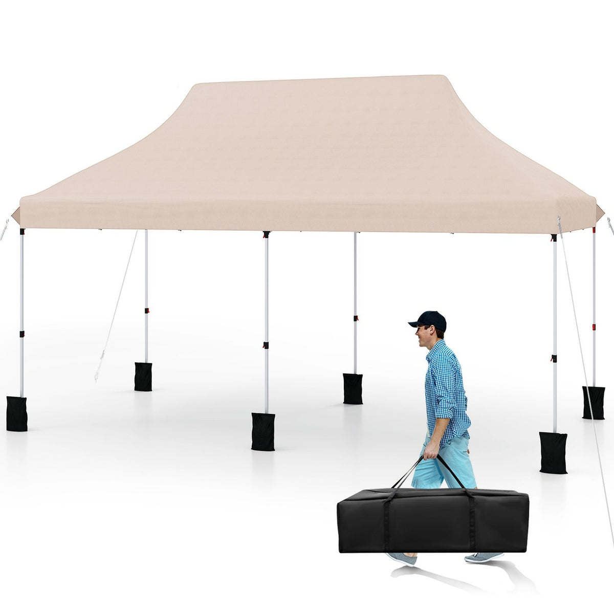 Pop-Up Pavilion 3x6m, Adjustable Height, Beige, UV Protection