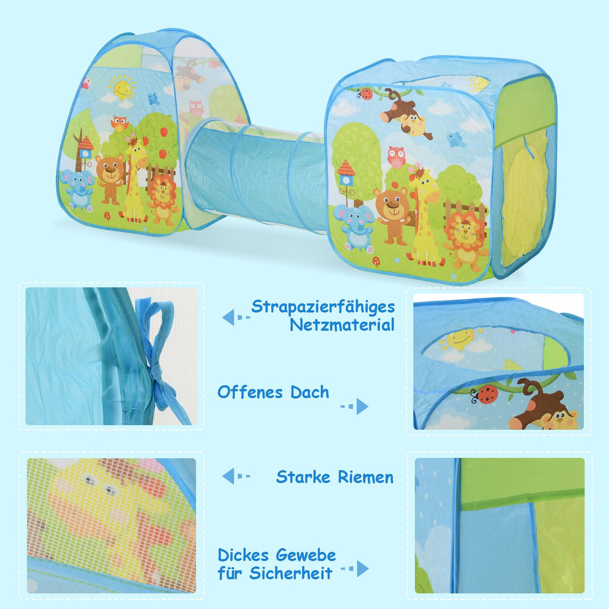 Pop-Up Play Tent 3-Part Tunnel Foldable Polyester 230X74X93Cm