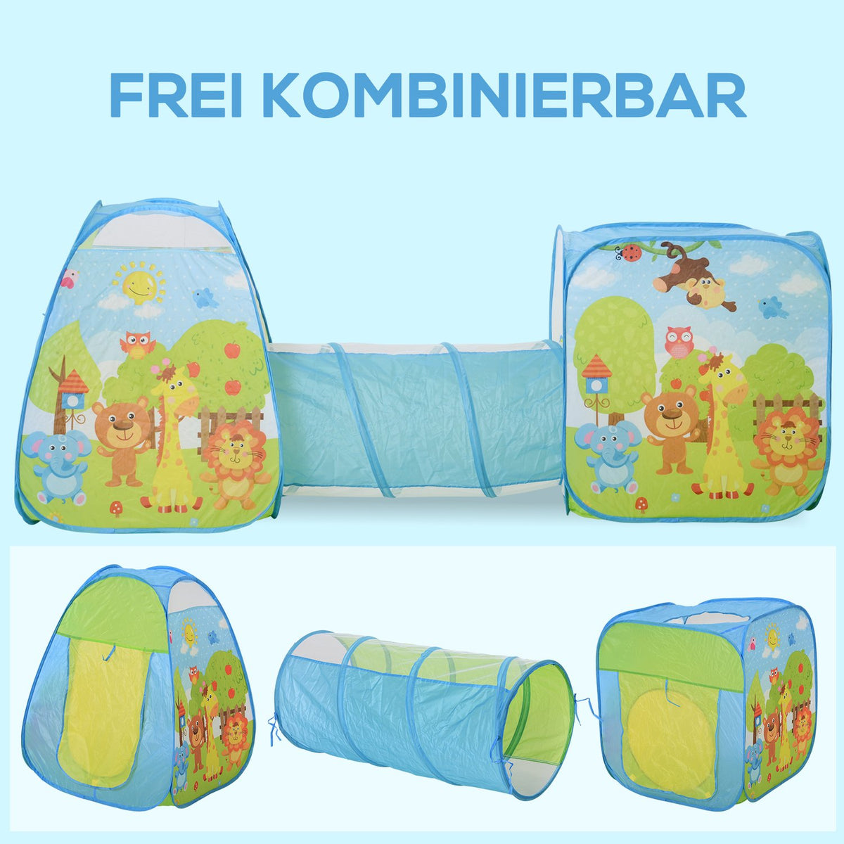 Pop-Up Play Tent 3-Part Tunnel Foldable Polyester 230X74X93Cm