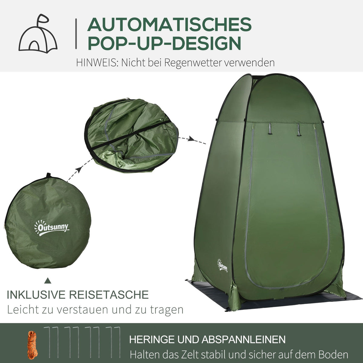 Pop-Up Shower Tent Toilet Tent For Camping, Mobile Outdoor Toilet, Dark Green, With Carry Bag, 126X124X189Cm