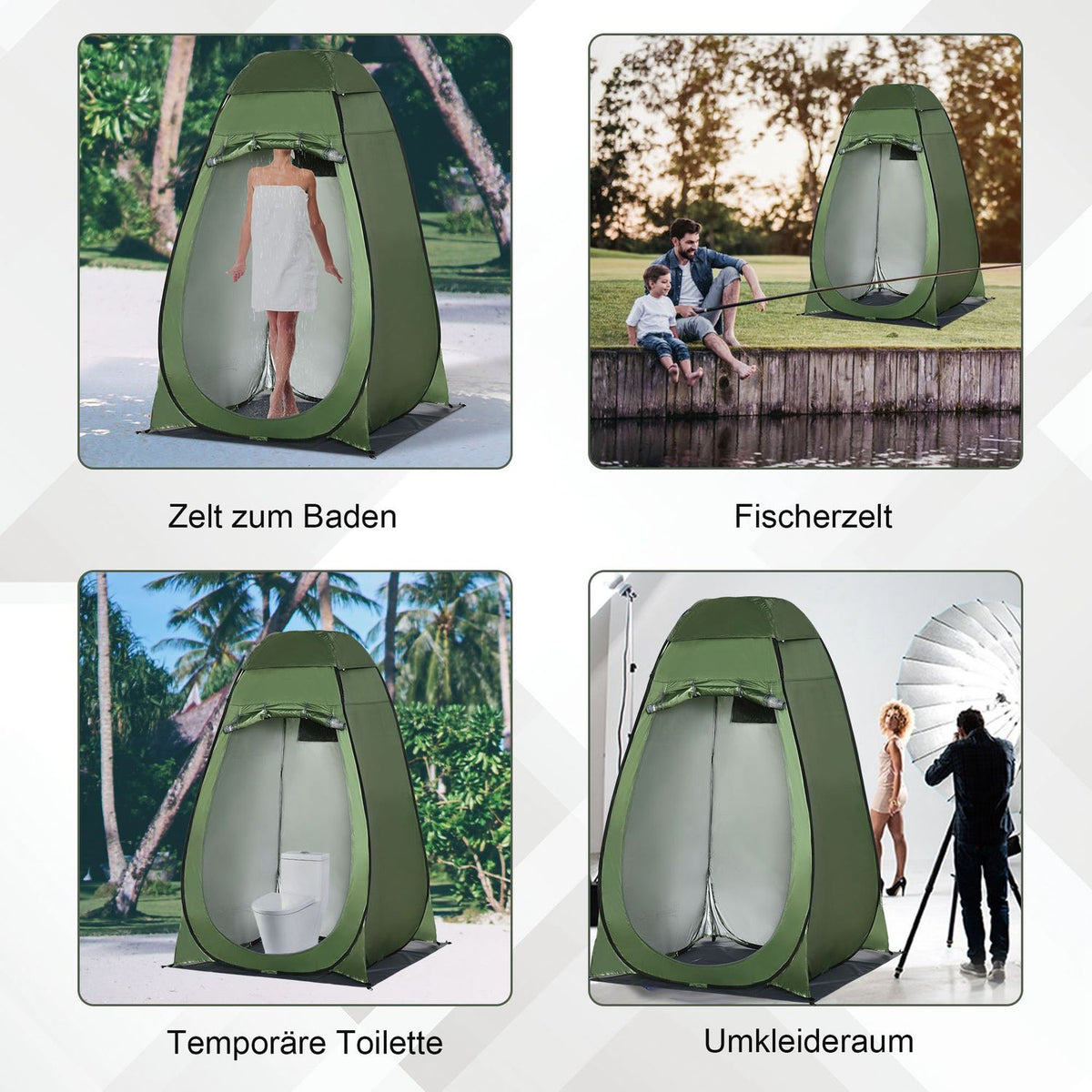 Pop-Up Shower Tent Toilet Tent For Camping, Mobile Outdoor Toilet, Dark Green, With Carry Bag, 126X124X189Cm