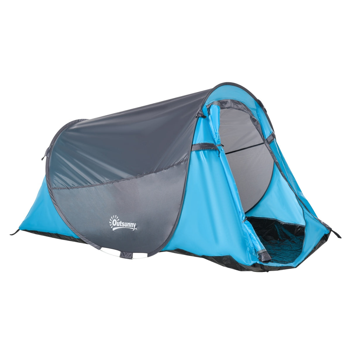 Pop-Up Tent For 1-2 People Lightweight Camping Tent For 3 Seasons, Polyester & Fiberglass, Blue+Grey, 220X108X110Cm