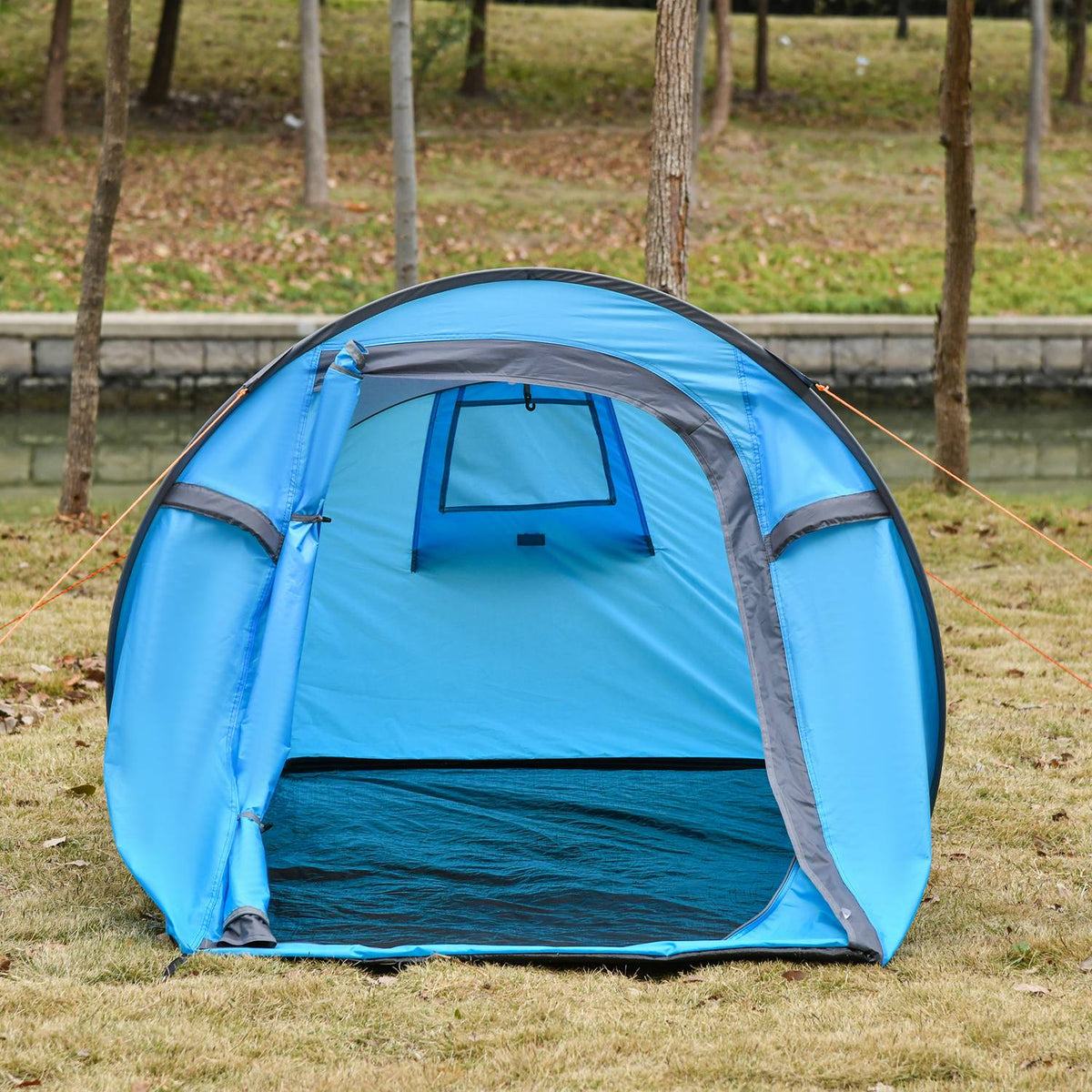 Pop-Up Tent For 1-2 People Lightweight Camping Tent For 3 Seasons, Polyester & Fiberglass, Blue+Grey, 220X108X110Cm
