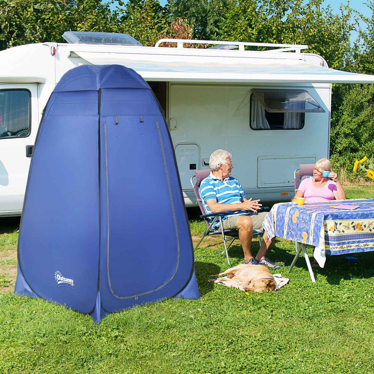 Pop Up Toilet Tent Mobile Camping Shower Tent Changing Tent With Inner Pocket Shower Cubicle Waterproof Polyester Dark Blue 120 X 120 X 190 Cm