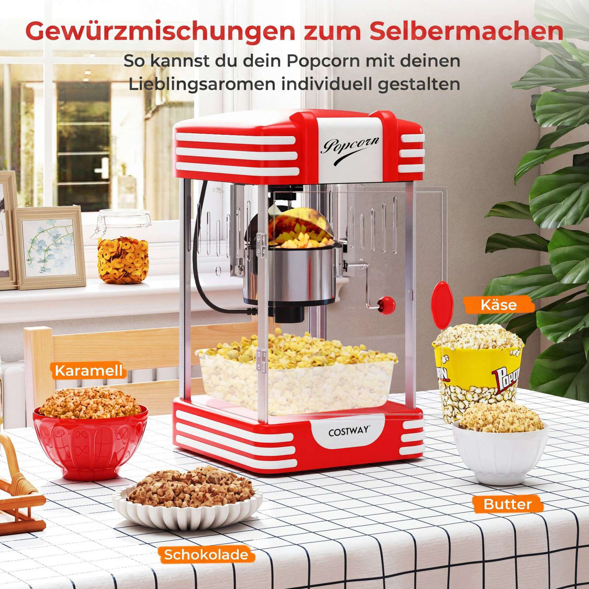Popcorn Machine 300W, Retro Cinema Style, Warming Light