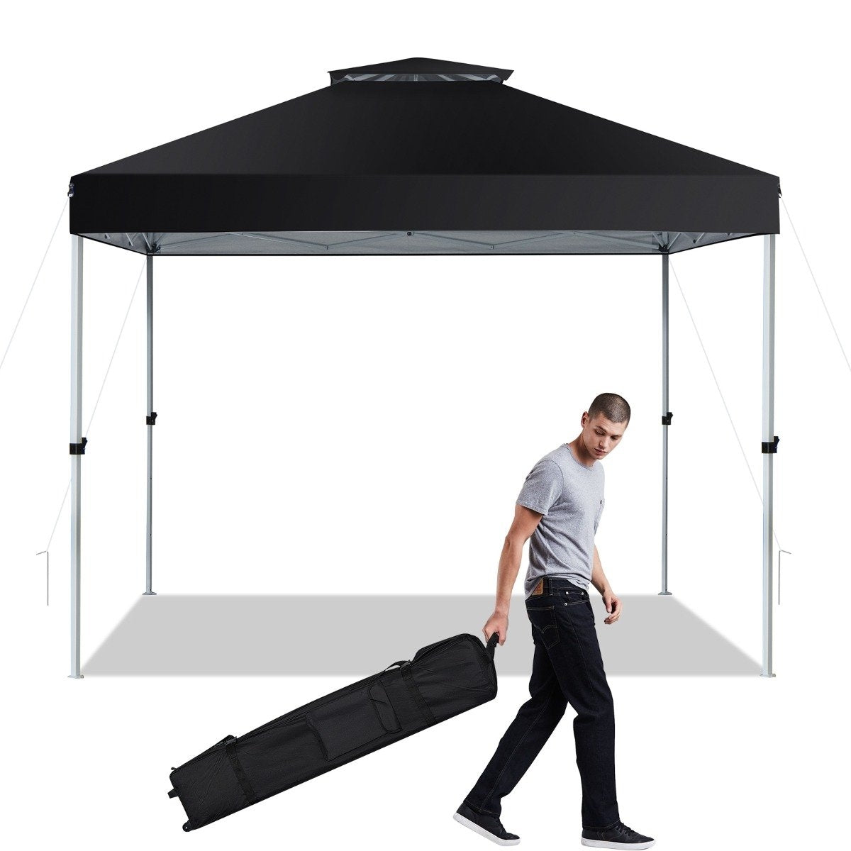 Pop-up canopy tent outdoor party tent with adjustable height 305 x 305 cm black