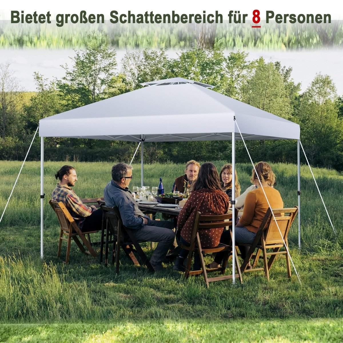 Pop-up canopy tent outdoor party tent with adjustable height 305 x 305 cm silver white