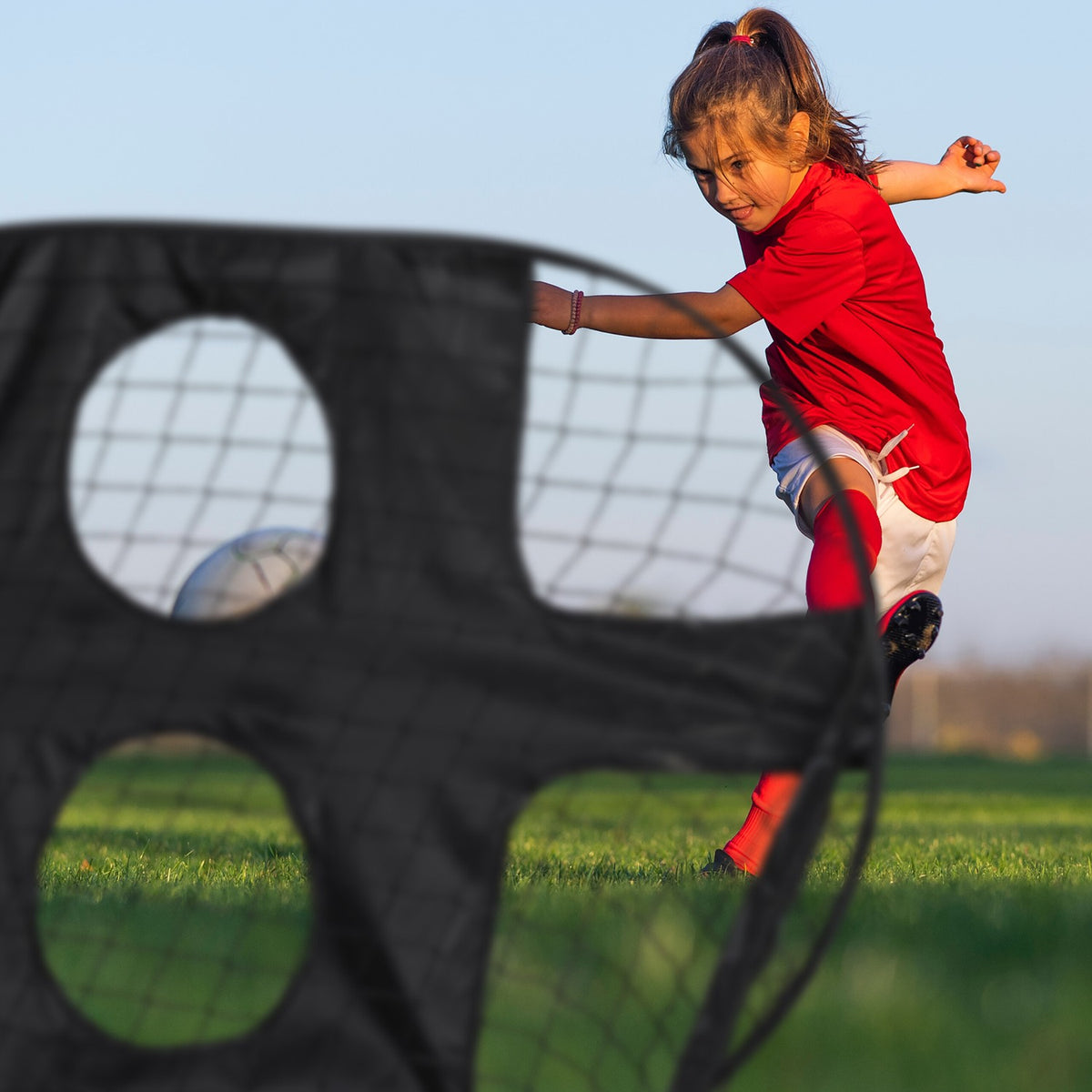 Pop up goal for soccer with goal wall