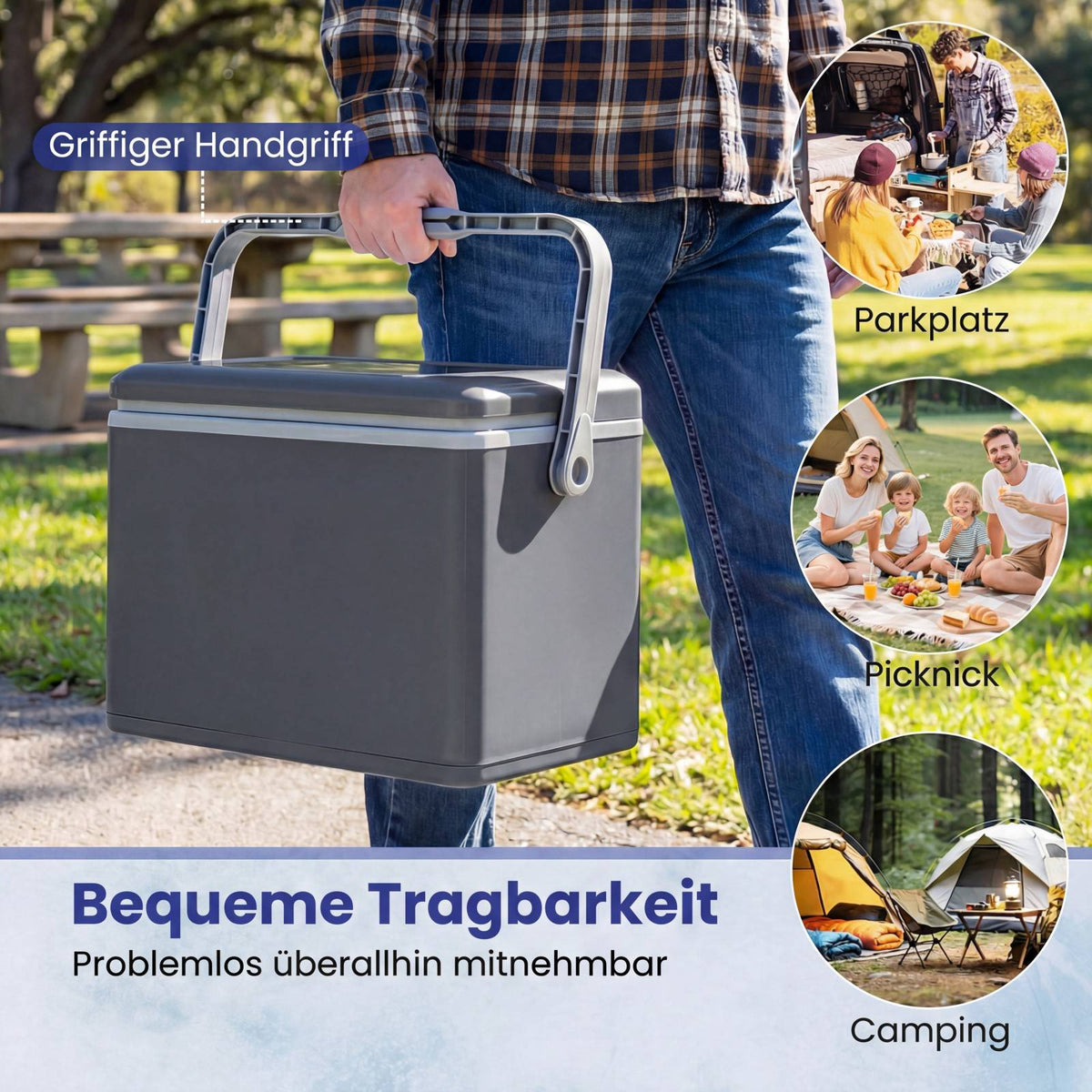 Portable 12L Hard-Shell Cooler with Handle, Dark Grey