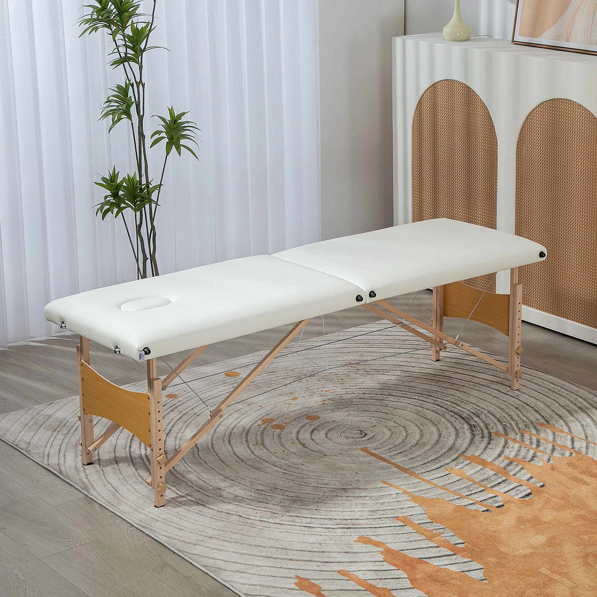 Portable 2-Zone Massage Table, Adjustable Height, Cream White