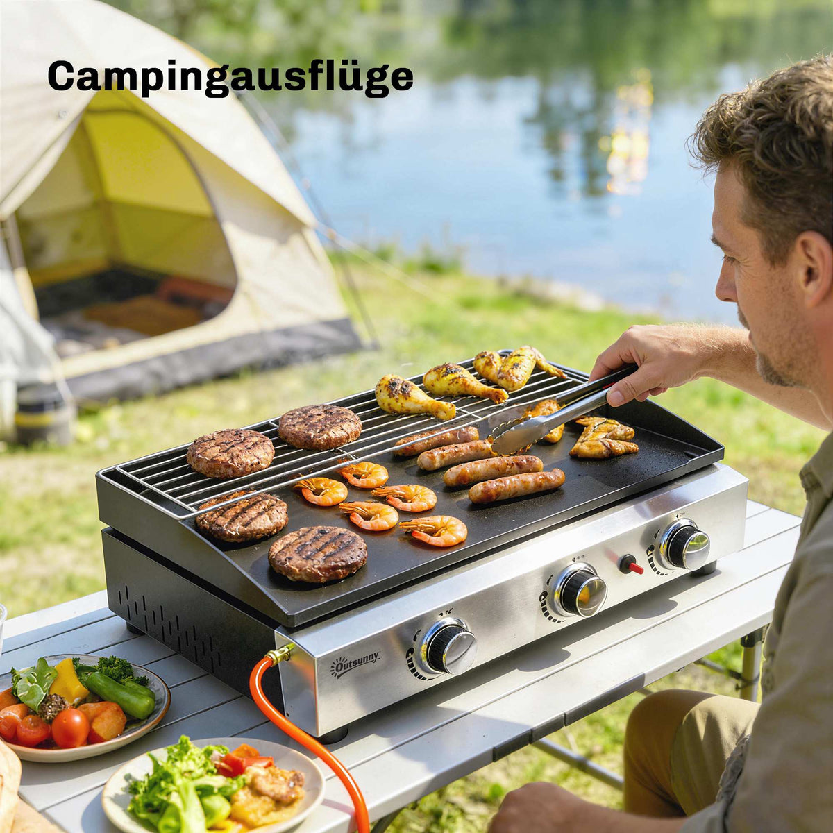 Portable 3-Burner Gas Grill with Ceramic Coating