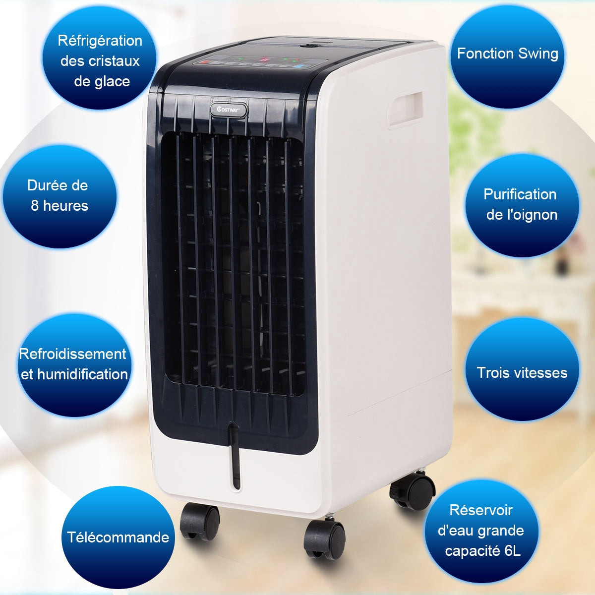 Portable 3-in-1 Evaporative Air Cooler, 6L, Remote